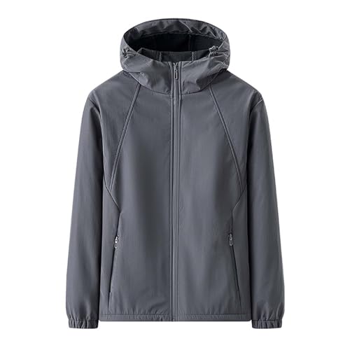 ZDSUHYIW Chaqueta softshell para hombre, chaqueta táctica, transpirable, monocolor, resistente al viento, chaqueta de senderismo, con capucha, cortavientos, chaqueta de esquí, chaqueta funcional