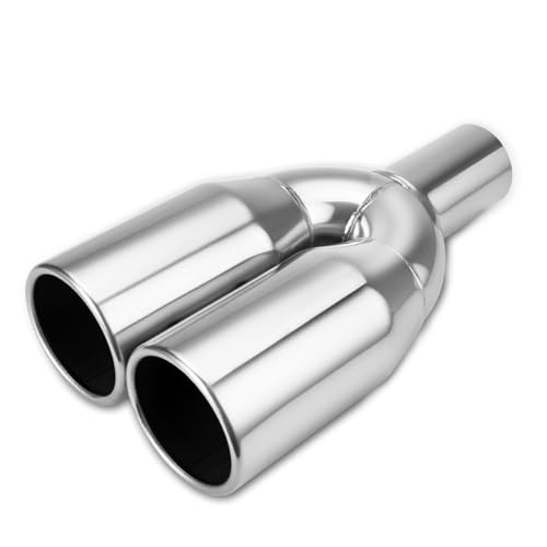 A-KARCK Dual Exhaust Tip 2.25 Inch Inlet 3.5" Dual Outlet 12" Overall Length Polished Stainless Weld-On Duo Layer Angle Exhaust Tailpipe Tips for Car Truck