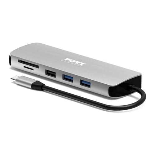 Port Designs Replikator portów i stacji dokującej do laptopa Przewodowa USB 3.2 Gen 1 [3.1 Gen 1] Type-C stal nierdzewna (900164 PORT DESIGN 4K USB-C 9 IN 1 stacja dokująca)