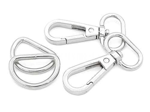 CRAFTMEMORE 10 Sets Silver Snap Hooks Lobster Clasp Swivel Push Gate Fashion Clips with D Rings Craft FSD1 (3/4 Inch)