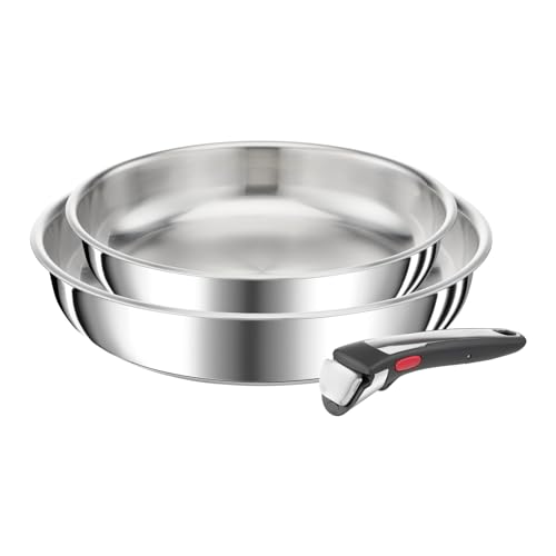 Tefal Ingenio Preference ON 3-delig (koekenpan 24/28 cm + handgreep), Stapelbaar, Roestvrij staal, Geschikt voor inductie, Veelzijdig, Ruimtebesparend, Veilige handgreep