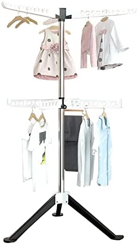 Foldable Clothes Drying Rack Stainless Steel Laundry Drying Rack, Collapsible Laundry Hanger, Space-Saving Laundry Rack, Sock Clips, for Clothes, Towels, Baby Products, Adjustable Height