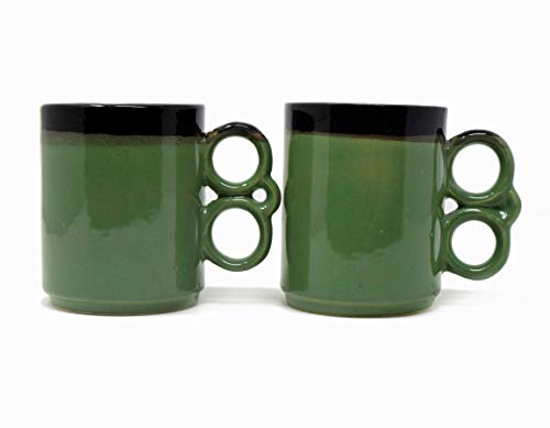 Image of The Himalayan Goods Company Ceramic Tea Coffee Milk Mug (300 to 325 ml) - Stylish Green & Black Design, Premium Stoneware