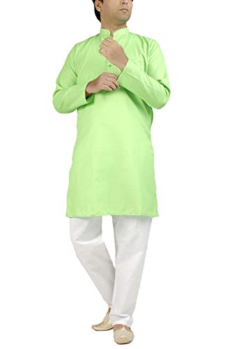 Chandrakala Men\'s Tunic Cotton Kurta Pajama Set Indian Casual Yoga Dress Parrot Green,Small (MK101PAR1)