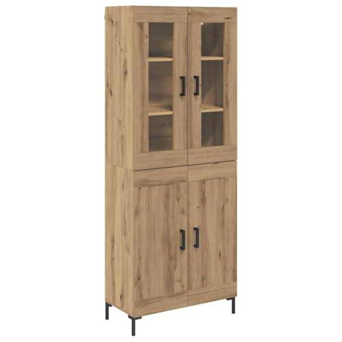 Armarios altos de roble Artisan juego de 2 columnas de salón modernas con 4 puertas de cristal 180cm 2