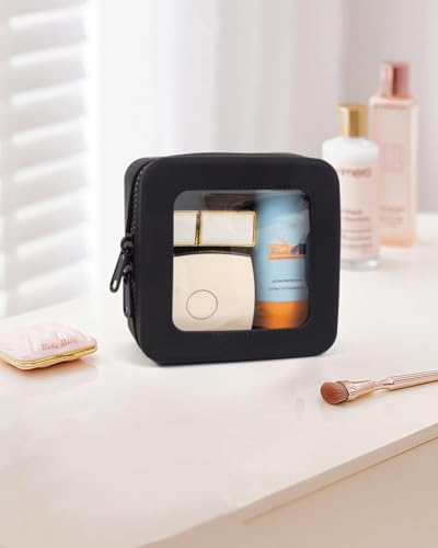 Small Clear Makeup Bag for Women, Mini Silicone Pouch Travel Cosmetic Case Waterproof Clear Make Up Pouch Purse with Zipper Cute Toiletry Bags for Traveling Car Organizer Travel Essentials (Black)2