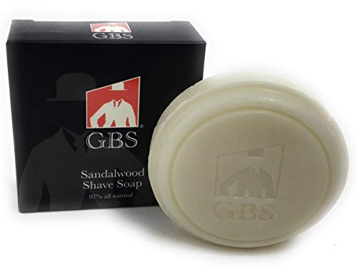 GBS 97% Sandalwood All Natural Shave Soap -Made with Shea Butter and Glycerin - Creates a Rich Lather Foam for Ultimate Wet Shaving Experience