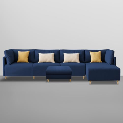 Image of Carina RHS 6 Seater L Shape Sofa Set with Center Table for Living Room (Blue Fabric) Premium Fabric Sofa