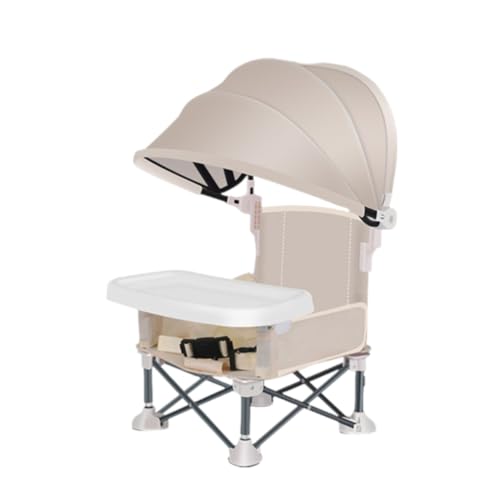 Baby Campingstuhl Faltbar Babystuhl mit Abnehmbarem Tablett Und Sonnenschirm Tragbarer Babysitz Baby Strandstuhl Kinder Esszimmerstuhl für Outdoor Camping S-trand Rasen (Beige)