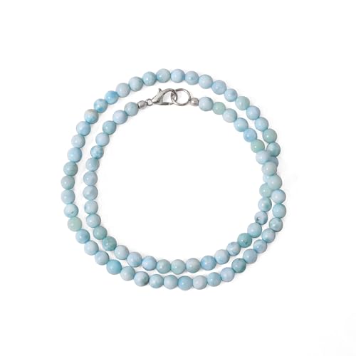 Natural Larimar Necklace Ocean Blue Larimar Beaded Jewelry 5 mm Smooth Round Beads Necklace Larimar Gemstone Necklace by A&M Gems