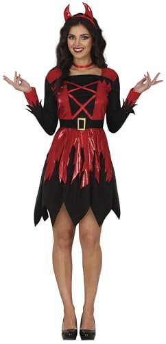 FIESTAS GUIRCA | Feuriger Teufel Halloween Kostüm Damen (42-44/L) – Sexy Teufelin Kostüm Karneval Fasching inkl. Teufelshörner Haarreif &...
