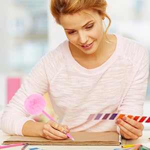 Sibba Pom Pom Pens 5 Pcs Needle Gel Ink Pens Pink Fuzzy Pens Fluffy Ballpoint Pen Cute Writing — view 6