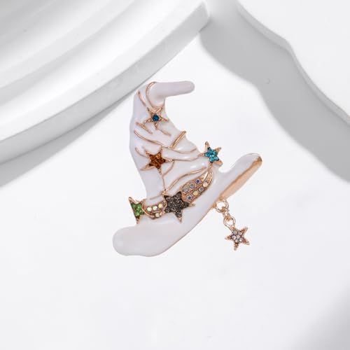 Image of Rhinestone Witch Hat Brooch Pin for Women AB Crystal Colorful Star Witchcraft Brooches Lapel Pins Bag Suit Dress Accessories Unisex Cap Fashion Christmas Halloween Jewelry