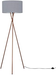 MiniSun Modern Copper Metal Tripod Floor Lamp with a Pale Grey Cylinder Shade - Complete with a 6w LED Bulb [3000K Warm White]