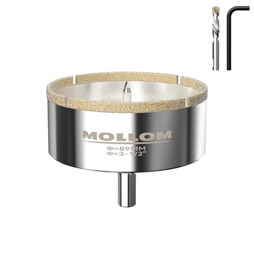 Image of MOLLOM 3-1 /2 inch (89mm) Diamond Hole Saw with 2 Pilot Drill Bit | Tile Hole Saw Smooth Cutting Porcelain Tiles,Ceramic,Marble,Granite
