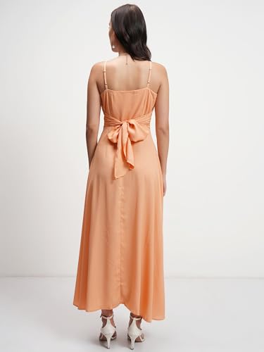 Image of Tokyo Talkies Women's Maxi Length | Strappy Design | High Slit | Flowy Silhouette Glamorous | Bold Thigh-High Slit for Effortless Elegance