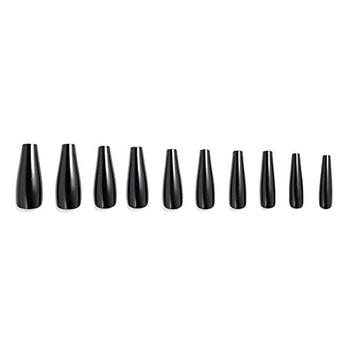 Allkem Black Gloss 2 set bundle | Extra Long Ballerina Press on Nails | Glossy Extra Long Coffin | 10 sizes - 20 pcs false nails full cover Nail kit with Glue
