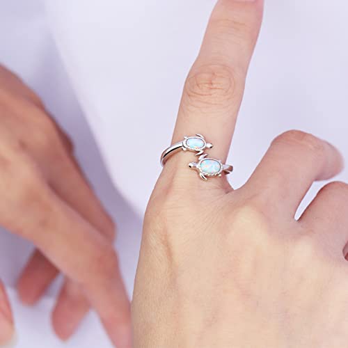 Ejalen 925-Sterling-Silver Opal Sea Turtle Ring - I Love You Forever Adjustable Open Nature Ocean Mother Daughter Rings Jewelry Cute Animal Sea Turtle Gifts For Women Girls #TOP2