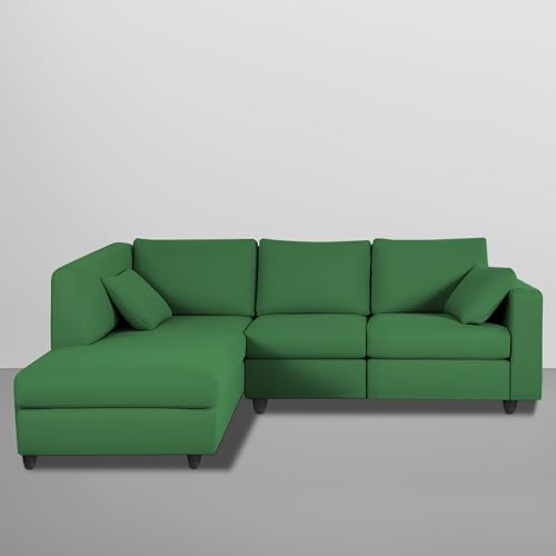 Image of Florian LHS 4 Seater L Shape Sofa Set for Living Room (Green Fabric) Premium Fabric Sofa