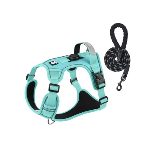 Image of No Pull Harness Working Training Easy Control Pet Vest with Handle-Dog Harnesses Reflective Adjustable with A Free Heavy Duty 5ft Dog Leash(Light Blue，L)