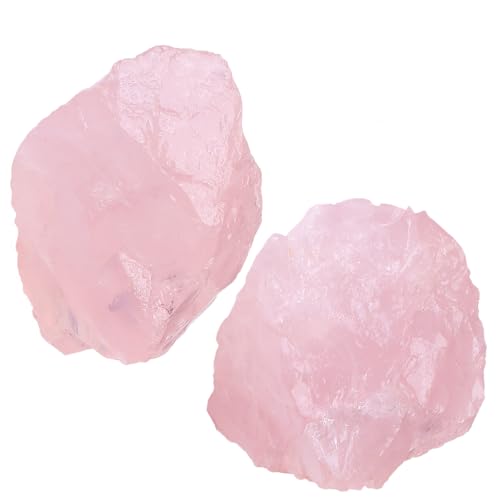 Image of 2Pcs Rose Quartz 1.8-2.2 inch Large Raw Crystals Natural Rocks Stones Rough Rose Quartz Healing Crystal for Tumbling Cabbing Fountain Polishing Decoration DIY Wrapping Rock Wire Wicca Reiki