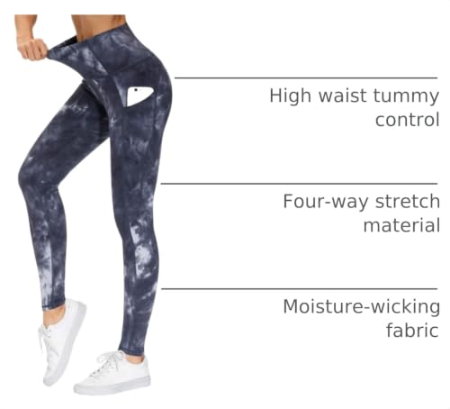 Image of THE GYM PEOPLE Thick High Waist Yoga Pants with Pockets, Tummy Control Workout Running Yoga Leggings for Women