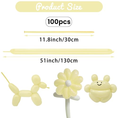 Image of 100Pcs Pastel Yellow 260 Balloons, Long Balloon for Tying Balloon Arch, Long Skinny Balloons for Twisting Ballons Animal balloons Birthday Party Wedding Festival Decorations
