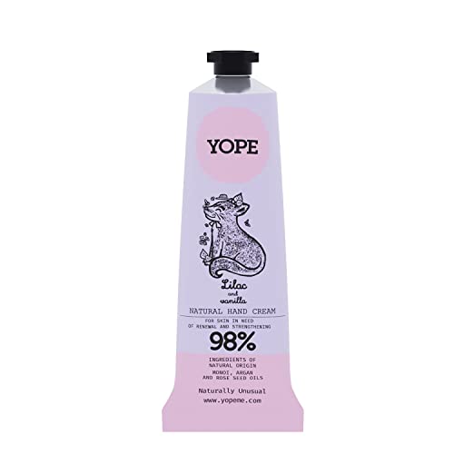 YOPE Crème pour les mains | Acide d'argan et de semoule, rose | Manteau de karité | Acide de monoï | Régénérer | Nutrición | 98% Ingredientes naturales | Formule végétalienne | Lila y Vainilla | 50ml