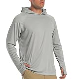 TACVASEN Herren Sonnenschutz Hoodie Sommer Atmungsaktiv Langarmshirts UPF 50+ mit Kapuze, Hell Grau, L