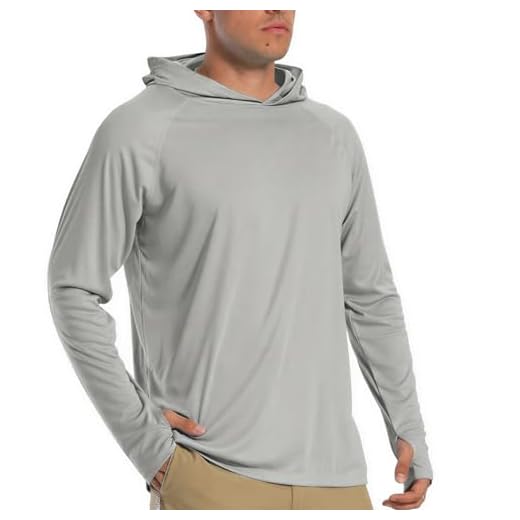 TACVASEN Herren Sonnenschutz Hoodie Sommer Atmungsaktiv Langarmshirts UPF 50+ mit Kapuze, Hell Grau, L