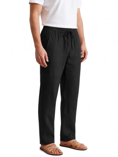 Image of TAGDO Cotton Linen Pants for Man | Lightweight & Breathable Fabric | Elastic with Drawstring | Straight Fit & One Side Zip Pocket | Casual, Holidays, Travel & Everyday Wear (2076)