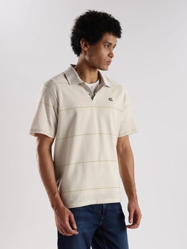 Image of Striped Relaxed Fit Cotton Polo T-Shirt