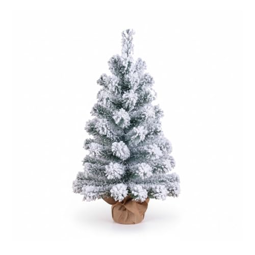 DAYRON - Mini Árvore de Natal Artificial Nevada de 60 cm com 60 Ramos Frondosos e Base de Juta Natural, Ideal para Decoração de Mesas e Espaços Pequenos
