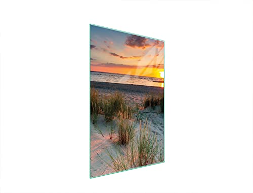 DarHaus Plaque de recouvrement, 35 x 52 cm, en verre, pour cuisinières électrique, à induction, convient comme décoration, protection anti-éclaboussures ou planche à découper, Plage Soleil