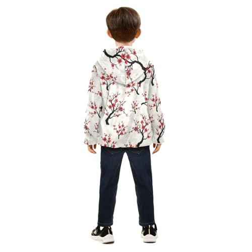 CHIFIGNO Cherry Blossoms Tree Boys Polar Fleece Lined Snow Jacket, Jacket for Boys with Hooded 3T4