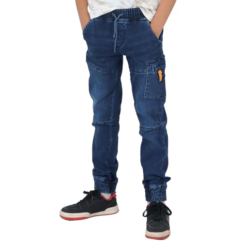 NOROZE Casual Retro Denim Pants Tapered Leg Design Stretchable Jeans Joggers Sweatpants Style Trouser with Elasticated Drawstring Waist (UK, Age, 9 Years, 10 Years, Regular, D-Blue)