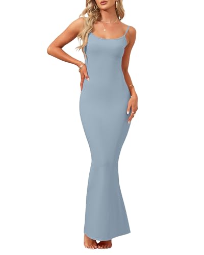 Image of AUSELILY Womens Bodycon Maxi Dress Square Neck Sexy Slip Long Dress | Sleeveless slip design with a long skirt line, Going out dress for celebrations, Style with heels