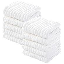Yoofoss Muslin Baby Washcloths 100% Organic Cotton Face Towels 10 Pack Wash Cloths for Baby 12x12in Soft and Absorbent Baby Wipes White