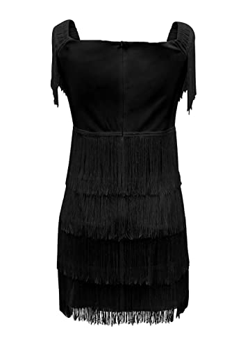 Lyaner Women's Off Shoulder Wrap Fringe Layers Sleeveless Elegant Party Mini Dress Solid Black Medium #TOP2