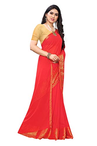 Image of AKHILAM Women's Fashion Chiffon Saree With Blouse Piece