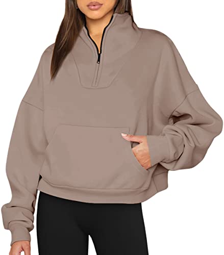 Trendy Queen Half Zip Pullover Sweatshirts Quarter Oversized Hoodies Womens Teen Girls Y2K Fall Winter Fleece Tops Clothes #TOP14