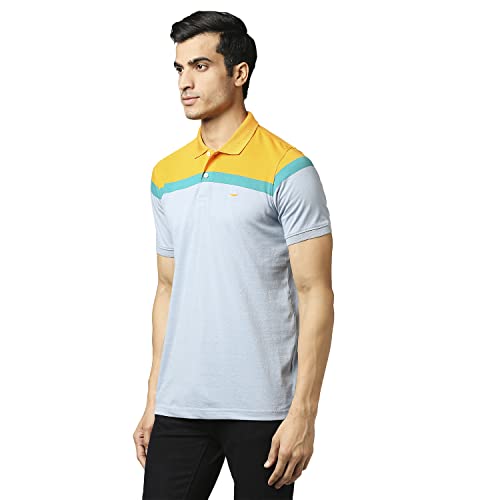 Image of Park Avenue Men's Cotton Polyester Blend Stripe Pattern Slim Fit Rib Collar Polo Neck Half Sleeve Casual T-Shirt