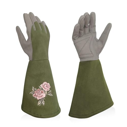 Intra-FIT Rose Pruning Gloves Thorn Proof, Embroidery Leather Gardening Gloves with Extra Long Forearm Protection