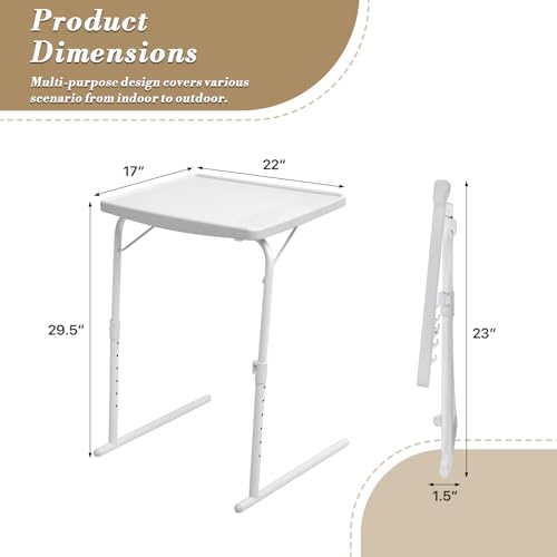 Athena Collection Folidng TV Tray Portable Small Folding Table 6 Height with Adjustments 3 Tilt Angle Adjustments, TV Dinner Table Tray for Living Room Small Space Eating on Couch Sofa Bed, White