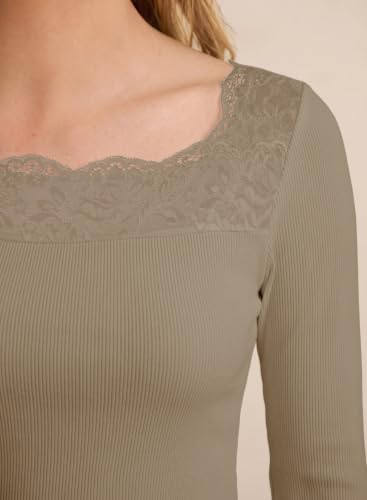 Image of Dokotoo Womens Tops Lace Long Sleeve T Shirts Ribbed Knit Stretch Top 2026