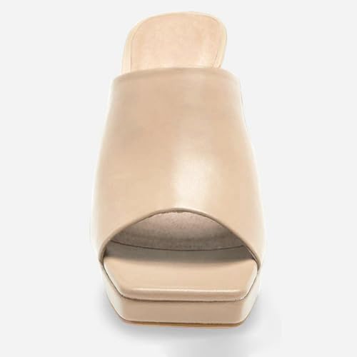 Image of Womens Platform Chunky Heels Mules Square Open Toe High Heeled Sandals Slip On Slides Dress Shoes