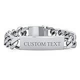 Bling Jewelry Personalized Engravable Men's Solid Name Bar Plated Identification ID Bracelet For Men Boys Curb Chain Link Silver Tone Stainless Steel Custom Engraved