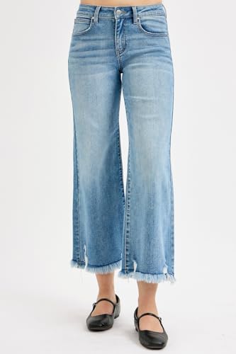 Dreamkue-Risen Women's Mid Rise Cropped Wide Leg Jeans Stretch Denim, Casual Fit4