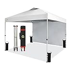 CROWN SHADES 10x10 Pop Up Canopy with 1 Side Wall - Beach Tent with One Push Setup - Outdoor Sun Shade for Events, Parties, Camping - Gazebo with STO-N-Go Cover Bag (White)
