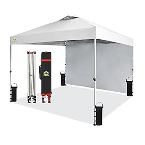 CROWN SHADES 10×10 Pop Up Canopy with 1 Side Wall Beach Tent with One Push Setup Outdoor Sun Shade for Events Parties Camping Gazebo with STO N Go Cover Bag White